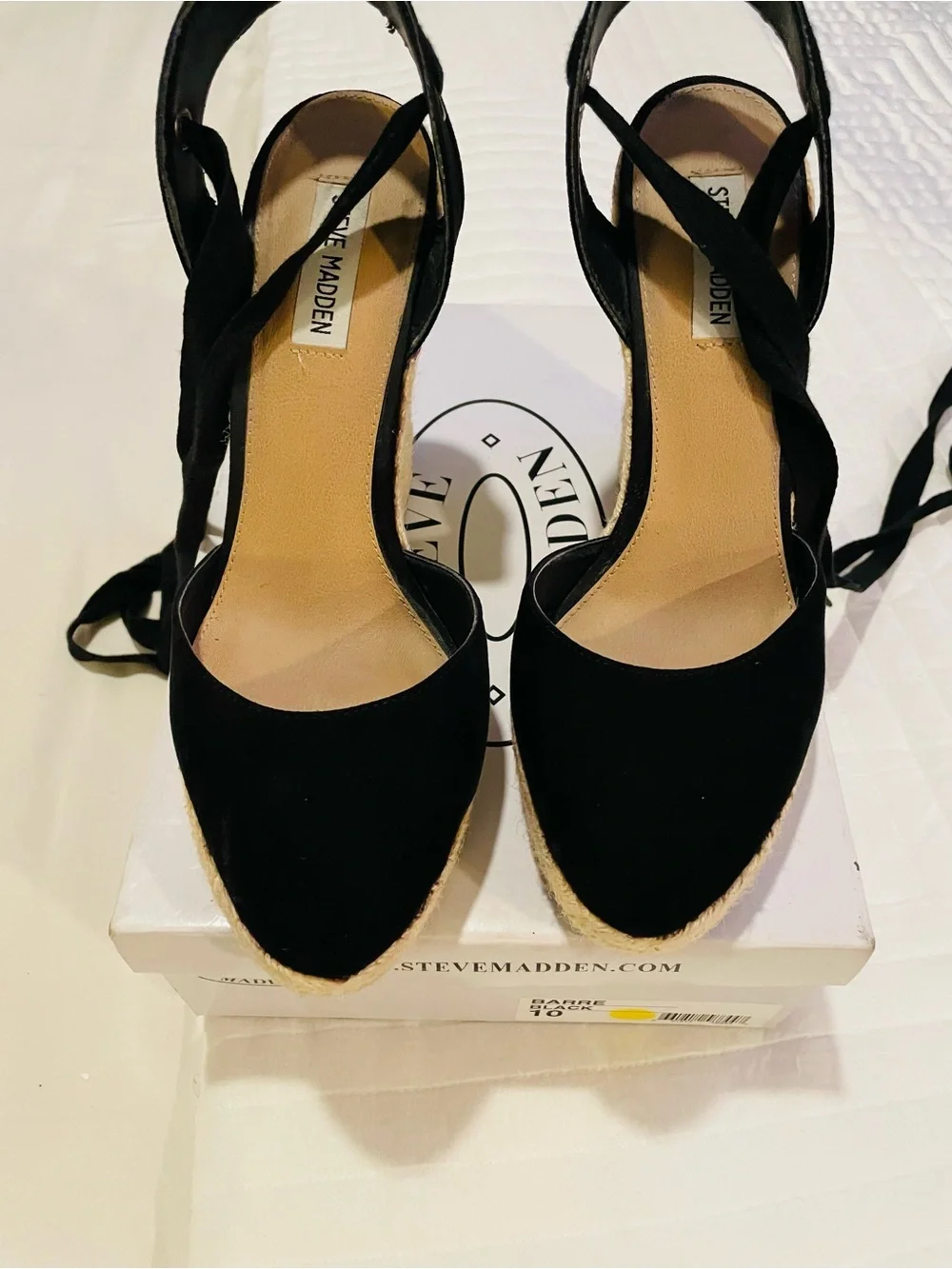 Steve Madden Black Espadrille Wedge Sandals with Ankle Straps
